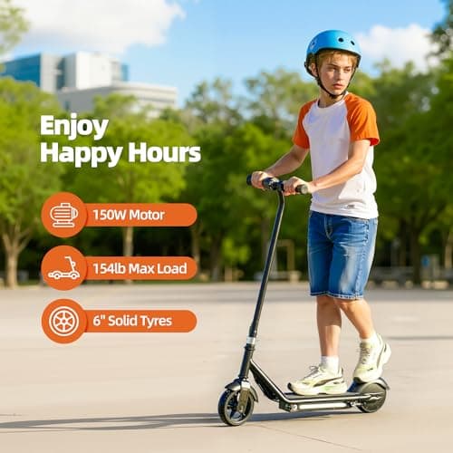 Kids Electric Scooter, 10MPH Max Speed, Double Brake, Magnetic Charging, Pedal Light, 150W Motor, Electric Scooter for Kids Aged 6-12 (10MPH Max Speed, Black) - Thumbnail 2