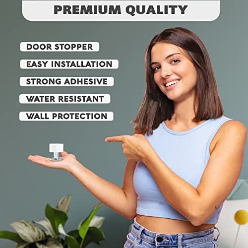Door Stoppers 2-Pack with Extra Stickers - Two Self-Adhesive White Rubber Door Stops - Heavy Duty Stainless Steel Body with Sound Dampening Bumper Top - Ideal for Home and Office Use - Thumbnail 6