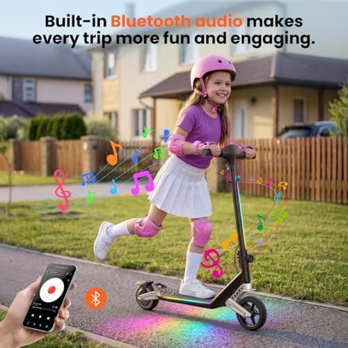 Electric Scooter for Kids, Shock Absorption, 150W Motor, 3 Speeds (3/6/10 MPH), 3 Adjustable Heights, Kids Electric Scooter with Wide LED Display, Foldable & Lightweight, Bluetooth & RGB Lights - Thumbnail 5