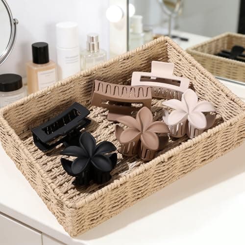 Flower Hair Clips for Women Square Claw Clips for Girls 2 Styles Hair Claw Clips for Thick or Thin Hair 6 PCS Hawaiian Hibiscus Rectangle Large Plumeria Medium Hair Accessories for Women (Brown) - Thumbnail 2