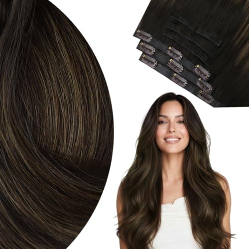 Ve Sunny 24 inch Seamless Clip in Hair Extensions Real Human Hair Dark Brown Balayage Chestnut Brown Genius Invisible Hair Extensions Clip in Remy Human Hair Full Head Set 7pcs 120g - Image 1