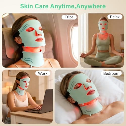 GWOWLWF LED Face Mask Light Therapy with Neck, 7-Color Skin Care Mask for Home Use, Red 630±5nm & Near Infrared 830nm, Helps Reduce Wrinkles & Inflammatory Acne（Green） - Thumbnail 5