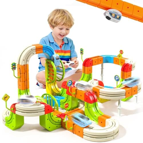 Electric Train Set for Kids, 3D Gravity-Defying Flexible Race Track Building Toy, DIY Rail Cube Track Kit, STEM Motorized Trains Race Tracks Toys Gift for Boys Girls Ages 3+ - Image 1