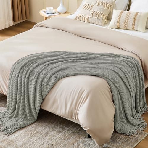 inhand Throw Blanket for Couch Bed,Chunky Chenille Woven Soft Blankets with Tassels, Cozy Boho Farmhouse Fall Winter Decor,Warm for Women,60"x80",Extra Thick-Light Grey - Thumbnail 6