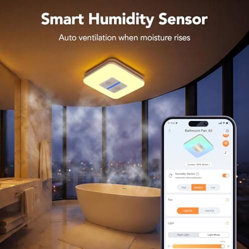 OREiN Matter Smart Bathroom Fan with Light – Humidity Sensor, 130–160 CFM Ventilation, Ultra-Quiet 1.0 Sone, Tunable White & Custom RGB, Dual Bluetooth Speakers, Compatible with Alexa & Google Home - Thumbnail 2