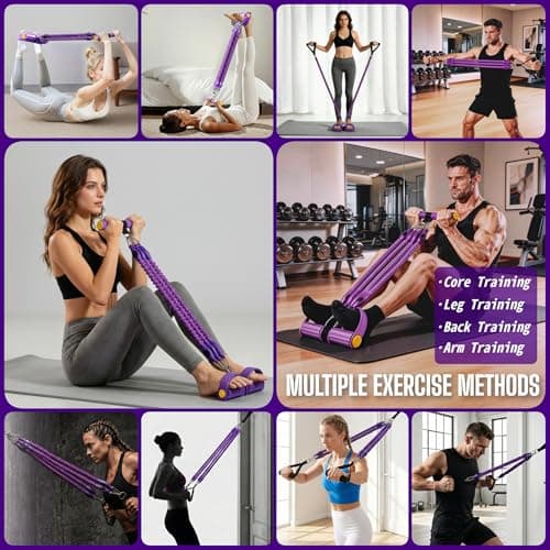 Buyborgood Upgrade Pedal Resistance Band, Multifunction Home Gym Workout Equipment with 4x25lbs Tubes for Sit Up & Arm Exercise, Black + Red - Thumbnail 4