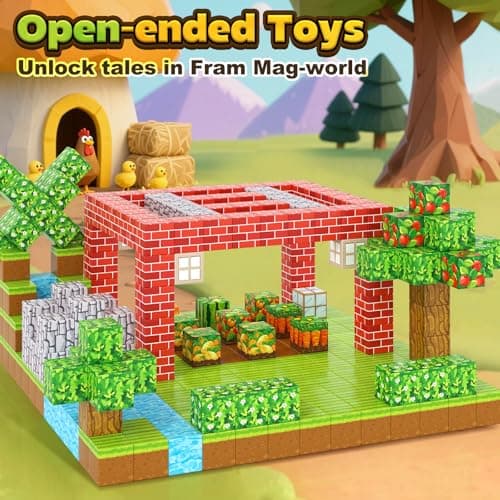 Imagiomo 150PCS Magnetic Blocks - Build Mine Magnet World Farm Edition, Magnetic Kids Games for Boys & Girls Age 3-5 4-8 6-8, STEM Sensory Construction Classroom Must Haves Building Toys for Toddlers - Thumbnail 2
