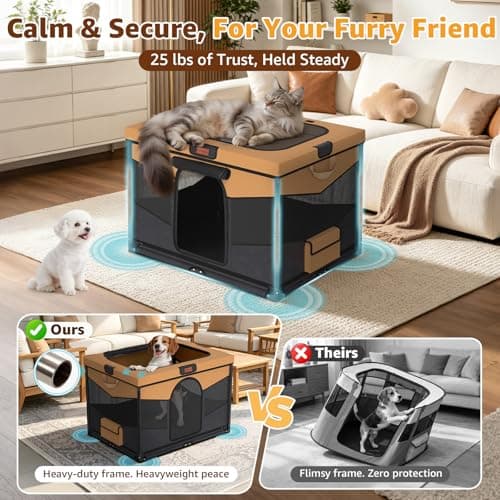 LOOBANI Foldable Dog Playpen for Small Dogs, Indoor/Outdoor Puppy Playpen with Removable Washable Fabric Enclosure, Sturdy Steel Frame & 690D Oxford Cloth, Portable Dog Cat Crate,32"x24"x22", Brown - Thumbnail 2