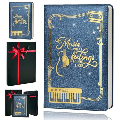 QDWXDEL Music Gift,A5 Hardcover Leather Journal for Women - 200 Pages Premium Paper Notebook,Journal Notebook for School, Work (Music Blue)