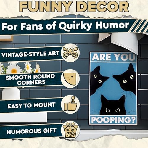 Are You Pooping Sign - Funny Cat Bathroom Sign with Anti-Rust Coating 12 x 8 Inch - Black Cat Decor for Home, Metal Wall Plaque for Toilet Decor, Cat Wall Art – Humorous Farmhouse Funny Bathroom Art - Thumbnail 5