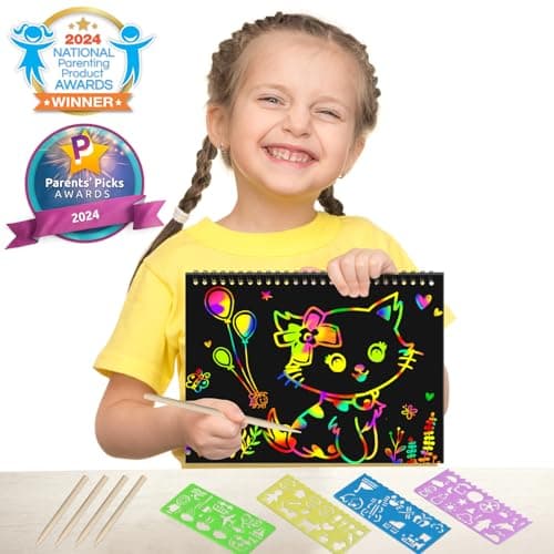 ZMLM Scratch Paper Art Craft: 2 Pack Rainbow Scratch Notebooks Crafts for Kids Ages 4-8 Year Old Girl Birthday Gift Games for Kids Arts Kits School Party Toys Activity - Thumbnail 2