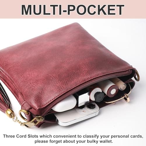 seOSTO Vegan Leather Crossbody Purse for Women, Medium Sling Bag for Everyday Use | Adjustable Strap, Multi-Compartment (burgundy) - Thumbnail 5