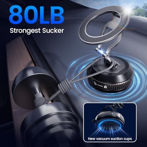 Tri-Folding Car Phone Holder for Magsafe[80+LBs Strongest Suction & 2850gf Strongest Magnetic], 360°Adjustable Phone Holders for Car, Suction Cup Phone Mount for iPhone17Pro Max /16/15/14Series，Black - Thumbnail 2