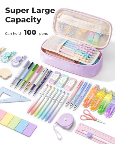 Four Candies Pencil Case, Large Capacity Pencil Pouch—Portable Marker Holder Bag for Home & Office, Soft Supply Organizer (Purple) - Thumbnail 2