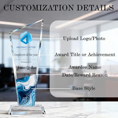 Custom Crystal Trophy Award, Personalized Trophy with Photo Text Logo, Award Trophy for Employee, Graduation Gifts, Employee of the Month, Teacher Appreciation Gifts, 1st Place Trophy (Style1) - Thumbnail 5