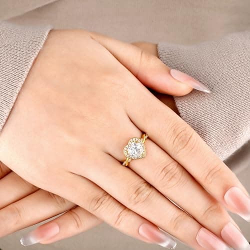 SILVERNANA 1.5CT Heart Moissanite Engagement Ring Women Halo Promise Ring 4 - Thumbnail 4