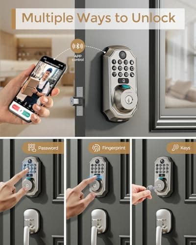 ARPHA WiFi Smart Lock with Camera - Keyless Entry Deadbolt with Handle Set, 5-in-1 Camera+Doorbell+Fingerprint+Keypad, App Control, Auto Lock, Easy Install, Waterproof for Front Door, Satin Nickel - Thumbnail 5
