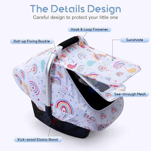 Baby Car Seat Cover for Doona, Infant Car Seat Cover with Privacy Sun Shade & Mesh Window, Breathable Carseat Cover Baby Girls, Protective Baby Carrier Cover for Newborn Shower Gift - Thumbnail 4