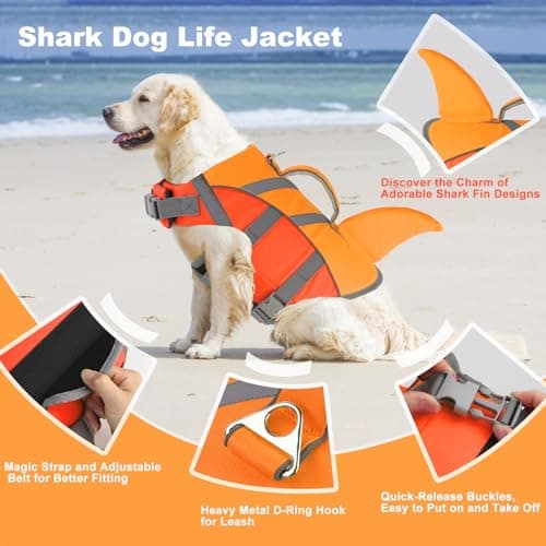 Doglay Dog Life Jacket with Shark Fin, Superior Buoyancy Dog Life Vest with Rescue Handle & Reflective Stripes, Ripstop Pet Preserver Swim Vest for Small Medium Large Dogs - Thumbnail 4