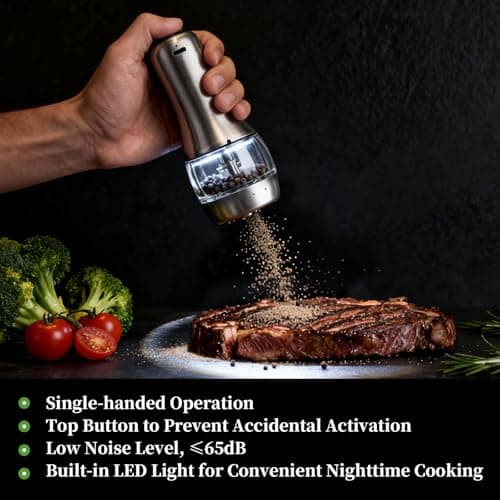 Electric Salt and Pepper Grinder Mill Set, 90ml Rechargeable Automatic Salt and Pepper Shakers with Dusty Tray, LED Lights, 5 Adjustable Coarseness for Kitchen, Outdoor Birthday Gifts for Women Mom - Thumbnail 2