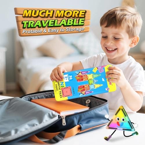 Soyee Mini Magnetic Tiles Travel Toddler Toys with Metal Tin Portable STEM Building Kids Toys for 3 4 5 6 7 8+ Years Old Boys & Girls & Birthday Gifts - Thumbnail 4