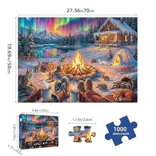 Aurora Winter Cabin Puzzles for Adults 1000 Pieces,Impossible Hard Challenging Jigsaw Puzzles for Adults,Puzzle with Letters on Back Games,Peaceful Snowy Escape Wall Art Decor,Gifts for Boys Girls - Thumbnail 6