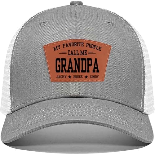 Custom Grandpa Hat Gifts for Men Christmas Father's Day Birthday Adjustable Carve Leather Pattern Baseball Cap Trucker Hat