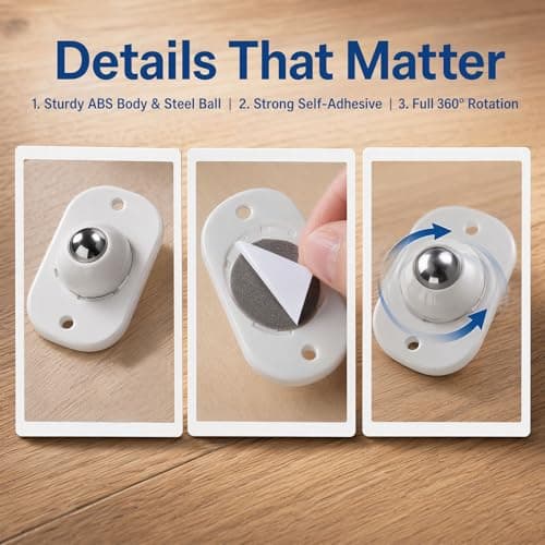Self Adhesive Caster Wheels, 360° Swivel Casters for Furniture, Mini Roller Wheels with Strong Adhesive Tape, Universal Small Casters for Moving Boxes Cabinets Plant Stands (Black, 8PCS) - Thumbnail 2