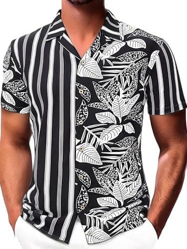 Damipow Hawaiian Shirt for Men Short Sleeve Beach Vacation Shirt Floral Summer Casual Button Down Shirts,Black,S - Image 1