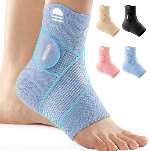 ZOELION Ankle Brace Compression Support with Removable Fishnet Strap, 3D Knit Plantar Fasciitis Relief Achilles Tendonitis Brace, Ankle Compression Sleeve for Pain Relief & Injury Healing, Blue/L