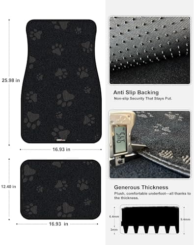 Universal Fit Waterproof Cute Dog Paw Car Floor Mats, Anti-Slip Backing & Adorable Paw Print Design, All Weather Car Mats, Automotive Floor Mats, Full Set of 4 (Gray) - Thumbnail 3