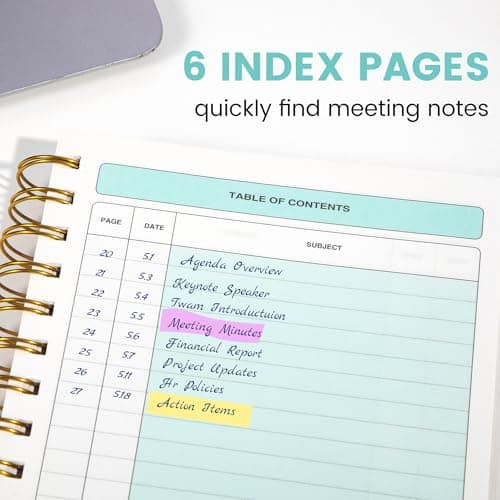 Yoment Meeting Notebook for Work with Action Items Hardcover Spiral 5.5X 8.5 Office Project Planner for Women Men Meeting Notes Notebooks for Work, Cyan - Thumbnail 3