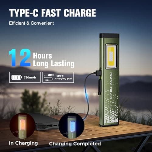 RECHOO Flat EDC Flashlight Rechargeable, 8-Mode Slim Pocket Flashlight with Magnetic Base & Clip, Lightweight Mini Rechargeable Flashlights for Everyday Carry, Working, Camping, Car Repair & Emergency - Thumbnail 4