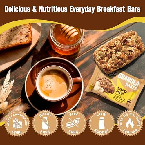 Cooper Street Banana Bread Granola Bakes (12 pack) - Individually Wrapped Soft and Chewy Breakfast Granola Bars - Nut, Dairy & Soy Free - Great As Kids Snacks For School, Hiking Or Work - Thumbnail 4