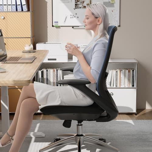BERYTH Ergonomic Office Chair, High Back Mesh Desk Chair with Lumbar Support, 360° Swivel & Slide-Adjustable Arms, Tilt Lock and Recline, Breathable Task Chair for Home Office & Gaming (Blue) - Thumbnail 2
