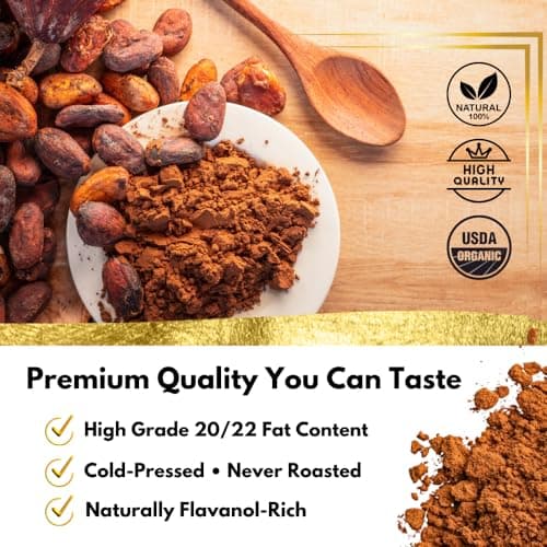 OhmYes Lions Mane Mushroom Cacao | Raw Organic Natural Chocolate Powder Drink Mix | Plant-Based Energy and Cognitive Support | Sugar-Free Flavanol Superfood | 33 Servings - Thumbnail 6