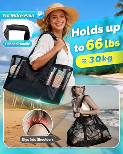 OnWander Large Mesh Beach Tote Bag, 50L Pool Bags with 2 Inner Zipper Waterproof Pockets for Swim Toys Towels Travel - Thumbnail 4