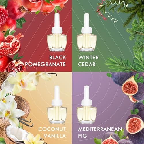 Plug in Air Freshener Refills 12 Pack – Mediterranean Fig, Black Pomegranate, Coconut Vanilla & Winter Cedar Scents for Bathroom & Home – Compatible with Air Wick & Glade, Not Include Glade Plus - Thumbnail 5