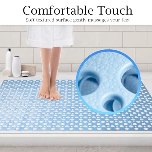 Tiamo Extra Large Shower Mat Non Slip,47 * 31 Inch Bathtub Mat for Shower with Big Suction Cups,Oversized Anti Slip Bath/Shower Mats for Inside Outside Shower,Perfect for Elderly, Blue - Thumbnail 6