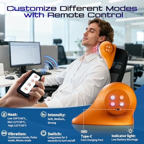 JDZ Neck Massager with Heat, 3-in-1 Electric Cervical Massager for Pain Relief with Hot Compress, Ergonomic Neck and Shoulder Relaxer Stretcher - ldeal Gift for Office Athletes Everyone etc. Brown - Thumbnail 5