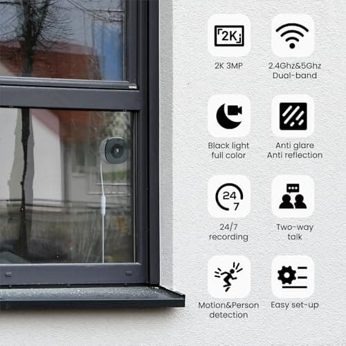 INFIYA 2K No Drill Window Camera-2 Pack 2.4Ghz & 5Ghz WiFi Dome Cameras for Home Security for Indoor & Outdoor Monitoring, Color Night Vision, Human Detection, 24/7 Recording, Ideal for Apartment, K1 - Thumbnail 2