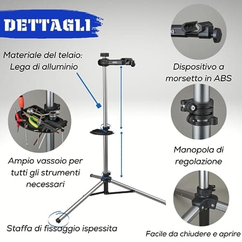 corki Cycles Bicycle Repair Stand Maintenance Work Stand - Max 38Kg or 83.8 lbs Stable Heavy Duty Portable Bike Mechanic Stand with Adjustable Height 35.6"-57.7" for Mountain Road Carbon Fiber Bikes - Thumbnail 5