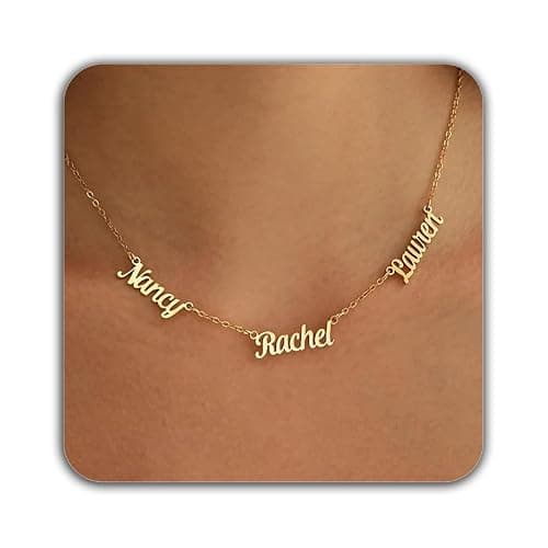 Elemtansy Mothers Day Custom Name Necklace for Women, Multiple Name Personalized 18K Gold Plated Handmade Family Necklace, Customized Jewelry Birthday Gift for Mom (3 Names)