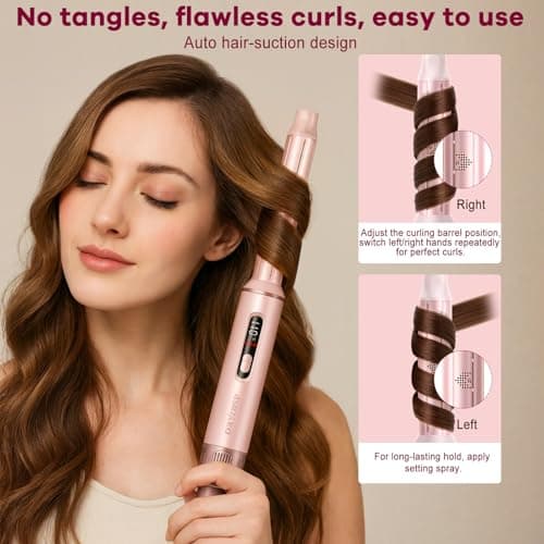 5 in 1 Hair Styler & Air Dryer Wrap Curler, Low-Speed Negative Ionic Hair Tools Drying, Multi Air Styler, Professional Blow Dryer Brush for Curling Volumizing Straightening Styling (Pink) - Thumbnail 3