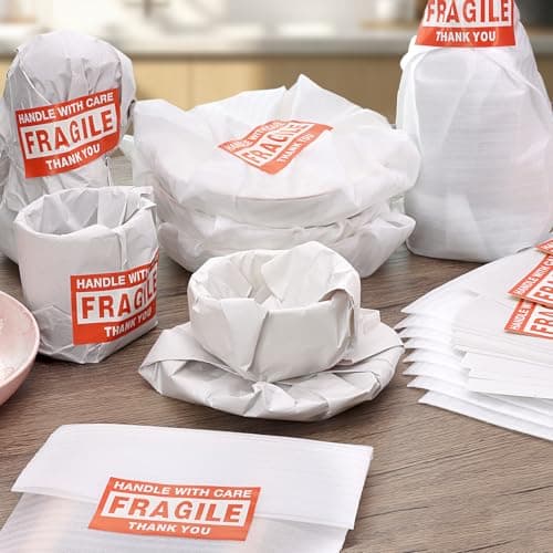 370 Pcs Foam Pouches & Packing Paper for Moving Supplies, 6 Sizes 200 Plate Packing Sleeves Wrap & Large 50 Newsprint Paper (24X13'') with 120 Pcs Fragile Stickers for Dishes Glasses Cup China - Thumbnail 6