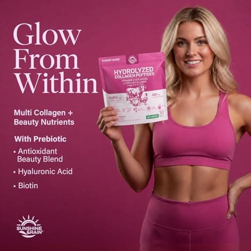 Multi Collagen Peptides Powder - 10g Hydrolyzed Collagen Peptides Type I, II, III, V & X with Biotin, Hyaluronic Acid & Prebiotics, Support Hair, Skin, Nail, Bone & Digestive Health, Non-GMO丨30 Sticks - Thumbnail 3