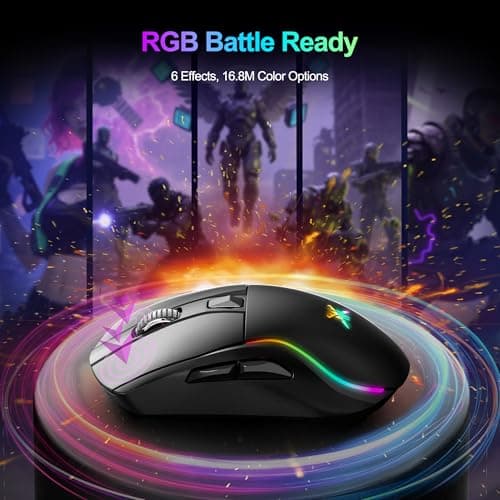 TECKNET Tri-Mode Wireless Gaming Mouse, RGB Backlit Bluetooth 5.0/2.4G/USB-C Rechargeable Ergonomic Mouse with 6 Programmable Buttons, 24000 DPI, 1000Hz Polling Rate, for PC Laptop Mac Gamer - Thumbnail 4