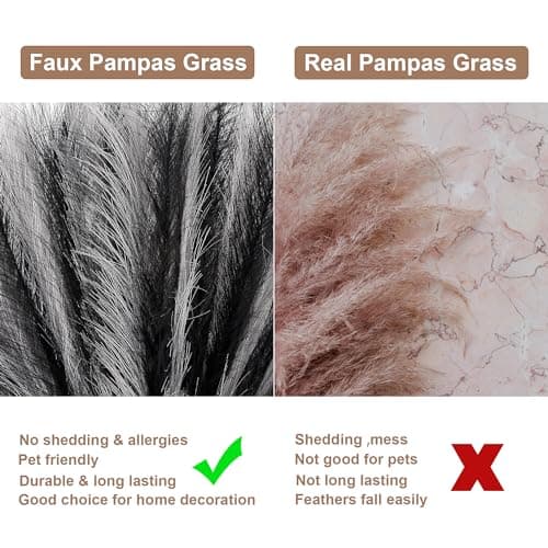 Acfruits Black and Gray Pampas Grass Decor, 30 Pcs 17" Faux Pampas Grass Short Decor, Pompas Grass Flower Arrangement and Vase Filler for Boho Home Wedding Decoration - Thumbnail 4