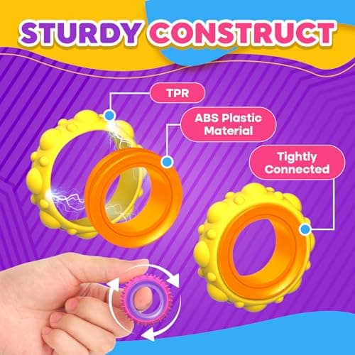 Fidget Toys Sensory Rings for Kids: 12 Pack Finger Spinner Rings - Texture Stress Toys for Kids Autism Calming - Fun Fidgets for Student Classroom Prize Stocking Stuffers - Thumbnail 3