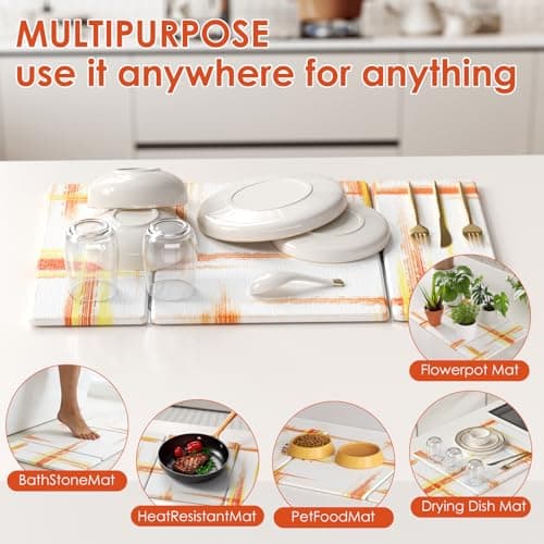 3-Piece Stone Dish Drying Mat Set for Kitchen Counter -24"x16" Large Absorbent Diatomaceous Earth Mat for Countertop, Stone Faucet Mat & Soap Tray- Quick Dry, Non-Slip - Thumbnail 4